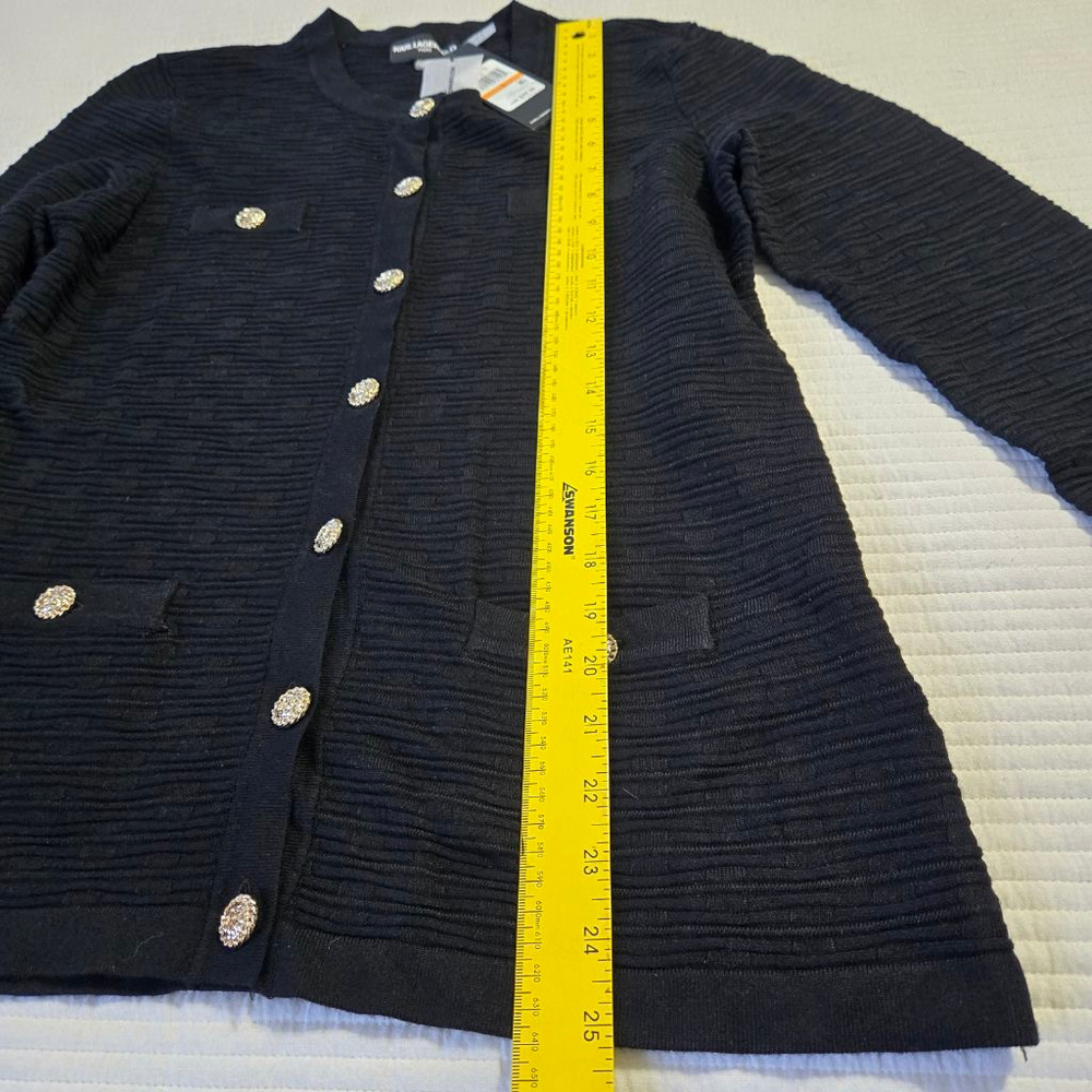 Women's Karl Lagerfeld Paris Black Cardigan with Gold Buttons, Size S NWT - Picture 2 of 13